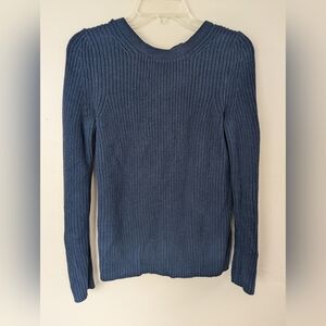 Banana Republic Navy Blue Lace Up Heavy Knit Cotton Ribbed Sweater (SIZE XS)